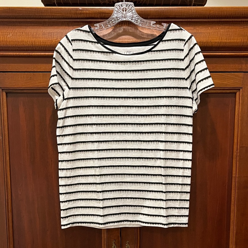 LOFT Black and White Striped Short Sleeve Tee
